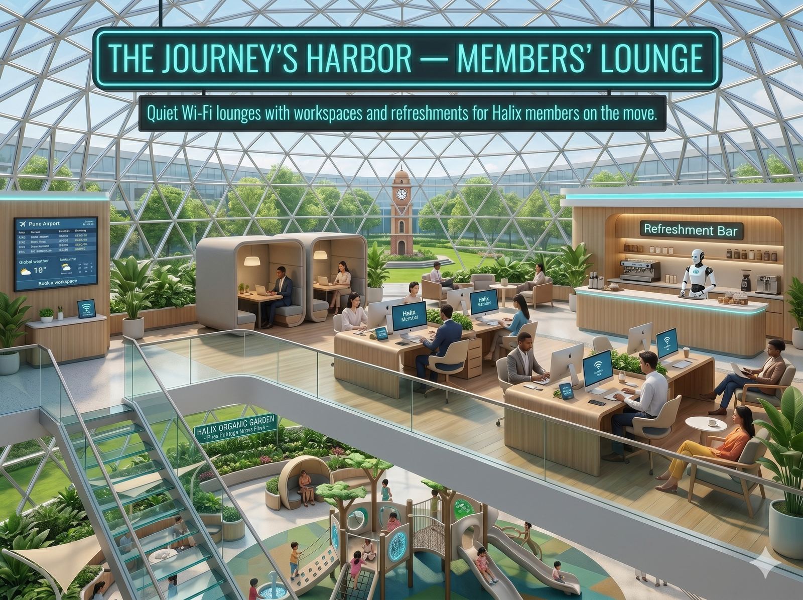 Concept render &mdash; members lounge inside a Highway Haven