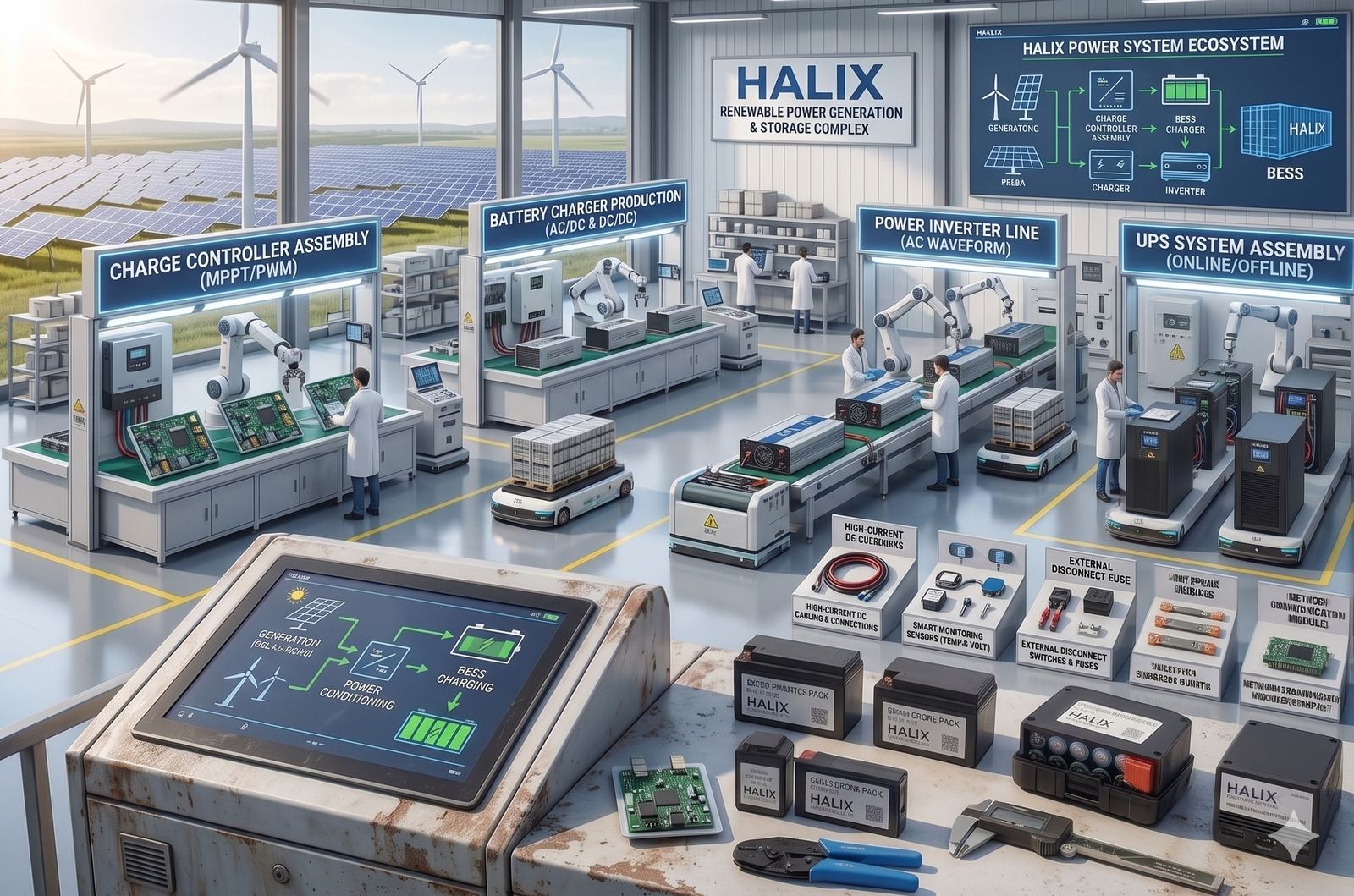 Concept render &mdash; charge controller, battery charger, inverter and UPS product family