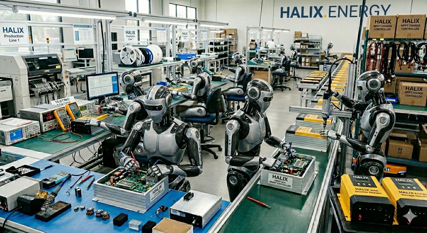 Concept render &mdash; planned Halix power-electronics assembly line